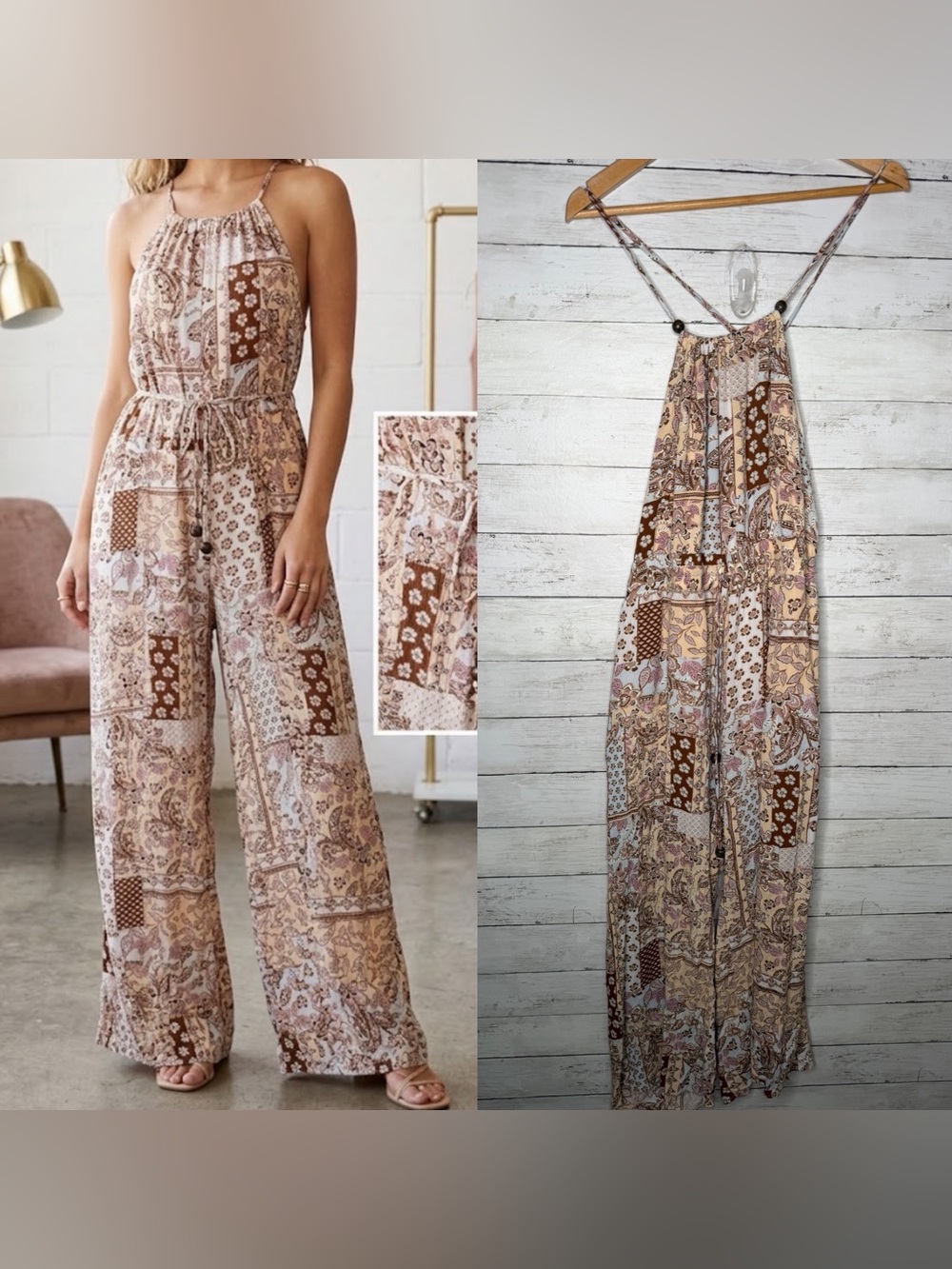 Fray Boutique Boho Patchwork Printed Jumpsuit Size L